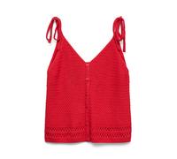 Stricktop VERO MODA "VMSALTY SANDS SL TOP SE", Damen, Gr. XS, poinsettia, Strick, Obermaterial: 100% Baumwolle, unifarben, normal, V-Ausschnitt, Tops Stricktop, Baumwolle (27141267-XS) poinsettia