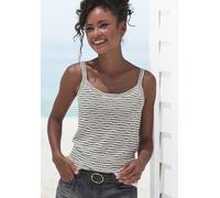 Stricktop VIVANCE "mit Streifenstruktur", Damen, Gr. 48/50, schwarz (creme, schwarz), Feinstrick, Obermaterial: 54% Polyester (REPREVE), 35% Baumwolle, 11% Viskose, gestreift, normal normal, Rundhals,