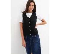 Strickweste BONPRIX "Feinstrick-Weste mit Knöpfen", Damen, Gr. 52/54 (XXL), schwarz, Strick, Obermaterial: 60% Baumwolle, 30% Polyester, 10% Polyamid, unifarben, slim fit normal, V-Ausschnitt, Westen 