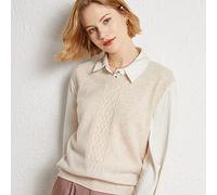 Strickweste Damen Ärmellos,Damen Strickpullover Weste Kurz Beige Zopfmuster Jacquard V-Ausschnitt Kaschmir Herbst Winter Weicher Warmer Ärmelloser Pullover Westen Pullover Stricken Tank Top Cami W