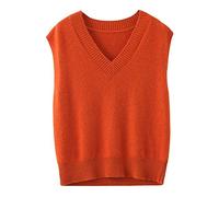 Strickweste Damen Ärmellos,Damen Strickpullover Weste Lässig Kurz Einfarbig Orange V-Ausschnitt Weicher Kaschmir Herbst Winter Warmer Ärmelloser Pullover Gilets Pullover Stricken Tank Top Cami We
