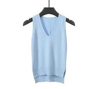 Strickweste Damen Ärmellos,Damen Strickpullover Weste Mode Casual Einfarbig Spleißen V-Ausschnitt Herbst Winter Lose Ärmellose Pullover Gilets Pullover Stricken Tank Top Cami Weste Bluse,Hellblau,M