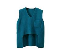 Strickweste Damen Ärmellos,Damen Strickpullover Weste Mode Einfarbig Unregelmäßig Rippstrick V-Ausschnitt Tasche Herbst Winter Lose Ärmellose Pullover Gilets Pullover Stricken Tank Top Cami West