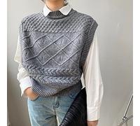 Strickweste Damen Ärmellos,Damen Strickpullover Weste Vintage Kurz Einfarbig Raute Zopfmuster Rundhalsausschnitt Herbst Winter Verdicken Warm Ärmellos Pullover Gilets Pullover Stricken Tank Top Ca