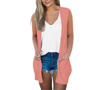 Strickweste Damen Ärmellos, Weste Damen Sommer Leicht Strick Cardigan Kurz Rot Strickjacke Elegant Strickcardigan Ohne Ärmel Mantel Mit Taschen Sweater Einfarbig Feinstrickjacke Dünn Strickjacken