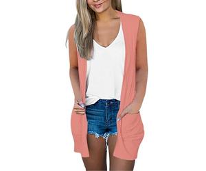 Strickweste Damen Ärmellos, Weste Damen Sommer Leicht Strick Cardigan Kurz Rot Strickjacke Elegant Strickcardigan Ohne Ärmel Mantel Mit Taschen Sweater Einfarbig Feinstrickjacke Dünn Strickjacken