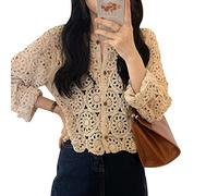 Strickweste Damen,Damen Aprikosenspitze Aushöhlen Shrug Tops Elegante Langarm Strickjacke Vorne Offen Kurz Geschnittene Oberteile Schulterjacke Schiere Bolero Lässige Abendjacke Cover Ups Für Kleid