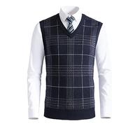 Strickweste Herren,Herren-Strickpullover Modisch Farbblockierend Kariert Gestrickt Slipover V-Ausschnitt Ärmellos Business-Strickpullover Weste Weste Weich Warm Pullover Strick-Tanktops Marineblau
