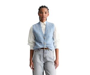 Strickweste MARC O'POLO DENIM "aus Schurwolle-Viskose-Mix", Damen, Gr. XL, blau (blau dusk), Obermaterial: 77% Schurwolle, 15% Polyamid, 8% Viskose, unifarben, regular fit, V-Ausschnitt, Westen Strick