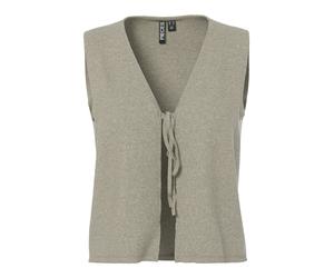 Strickweste PIECES "PCBREE SL TIE KNIT VEST NOOS BC", Damen, Gr. L, crockery detail:melange, Strick, Obermaterial: 80% Polyester, 20% Nylon, meliert, regular fit normal, V-Ausschnitt, Westen Strickwes