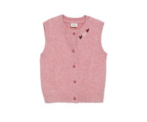 Strickweste S.OLIVER JUNIOR, Mädchen, Gr. 92/98, rosa (schwarz rose), Wolle, Obermaterial: 53% Polyamid, 41% Polyacryl, 6% Elasthan, bequem taillenbedeckt, Rundhals, Westen Strickweste, Lockerer Schni