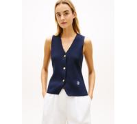 Strickweste TOMMY HILFIGER "CO FULL NEEDLE SLIM VEST", Damen, Gr. XS (34), schwarz night navy, Strick, Obermaterial: 100% Baumwolle, unifarben, slim fit hüftbedeckend, V-Ausschnitt, Westen Strickweste