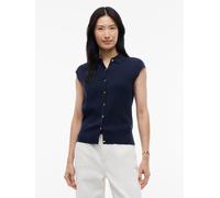 Strickweste TOMMY HILFIGER "COTTON FULL NEEDLE POLO VEST", Damen, Gr. S (36/38), blau (dunkelblau), Strick, Obermaterial: 77% Baumwolle, 23% Polyamid, unifarben, normal, Rundhals, Westen Strickweste,