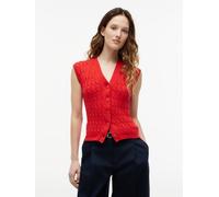 Strickweste TOMMY HILFIGER "MID GG CABLE VEST CARDI", Damen, Gr. M (40), fire rot, Strick, Obermaterial: 100% Baumwolle, unifarben, regular fit normal, V-Ausschnitt, Westen Strickweste, Baumwolle, mit