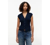 Strickweste TOMMY HILFIGER "MID GG CABLE VEST CARDI", Damen, Gr. XL (46), schwarz night navy, Strick, Obermaterial: 100% Baumwolle, unifarben, regular fit normal, V-Ausschnitt, Westen Strickweste, Bau