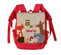 Striefchen® Kinderrucksack in Rot - Waldtiere - mit Aufdruck des Namens