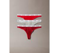 String "3 PACK THONG (LOW-RISE)", Damen, Gr. M (38), 3 Stk., blotched plaid, adrenaline rush, blac, Jersey, Obermaterial: 90% Baumwolle, 10% Elasthan, CALVIN KLEIN UNDERWEAR, körpernah, Unterhosen Str