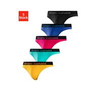 String BRUNO BANANI, Herren, Gr. XL, 5 Stk., bunt (blau, pink, mint, gelb, schwarz), Jersey, Obermaterial: 95% Baumwolle, 5% Elasthan, unifarben, körpernah, Unterhosen String, mit Streifen Logo Webbun