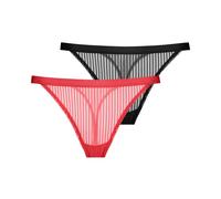 String DORINA "Lamina", Damen, Gr. S, coral, schwarz, Netz, Obermaterial: 90% Polyamid, 10% Elasthan, körpernah, Unterhosen String, Mit gestreiftem Netzbesatz (89102935-S) coral, schwarz