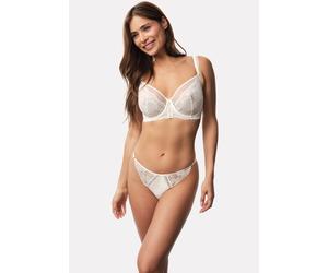 String DORINA "Lyra Satin", Damen, Gr. L, beige (ivory), Satin, Obermaterial: 50% Polyester, 39% Polyamid, 11% Elasthan, leicht glänzend, unifarben, körpernah, Unterhosen String, Schnürdetails vorn, S
