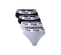 FILA Damen String, 4er Pack - Logo-Bund, Cotton Stretch, einfarbig Schwarz/Grau L