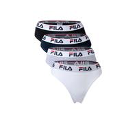 FILA Damen String, 4er Pack - Logo-Bund, Cotton Stretch, einfarbig Weiß/Schwarz/Grau/Marine XS