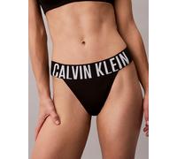 String "HIGH LEG THONG", Damen, Gr. M (38), schwarz, Obermaterial: 92% Polyester, 8% Elasthan, CALVIN KLEIN UNDERWEAR, unifarben, körpernah, Unterhosen String, hoher Beinausschnitt, breiter Bund mit L