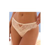 String LASCANA "Alana", Damen, Gr. 44/46, beige (champagner), Obermaterial: 56% Polyamid, 32% Seide, 12% Elasthan, Unterhosen String, mit Seide und edler Spitze, Dessous (68440743-44) champagner