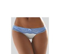 String LASCANA, Damen, Gr. 32/34, beige (creme, blau), Obermaterial: 85% Polyamid, 15% Elasthan, figurbetont, Unterhosen String, mit breitem Bund aus blumiger Spitze, Dessous (871166-32) creme, blau