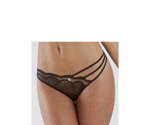 String LASCANA "Kira", Damen, Gr. 40/42, schwarz, Microtouch, Obermaterial: 88% Polyamid, 12% Elasthan, figurbetont, Unterhosen String, mit recyceltem Polyamid in der Spitze (75673024-40) schwarz