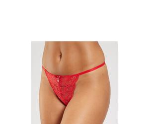 String LASCANA "Nikoletta", Damen, Gr. 32/34, rot, Spitze, Obermaterial: 90% Polyamid, 10% Elasthan, Unterhosen String, aus floraler Spitze mit Accessoire in Perlenoptik (71754301-32) rot
