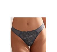 String LASCANA "Nikoletta", Damen, Gr. 40/42, blau (graphit), Spitze, Obermaterial: 88% Polyamid, 12% Elasthan, Unterhosen String, aus floraler Spitze und feinem Mesh in transparenter Optik (24338938-
