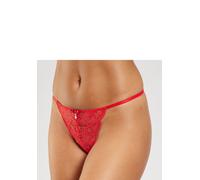 String LASCANA "Nikoletta", Damen, Gr. 44/46, rot, Spitze, Obermaterial: 90% Polyamid, 10% Elasthan, Unterhosen String, aus floraler Spitze mit Accessoire in Perlenoptik (71754301-44) rot