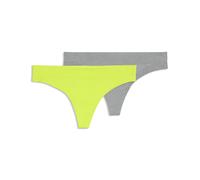 String PUMA "PUMA WOMEN 3D KNIT SPORT STRINGS 2P", Damen, Gr. M, grau melange, lime, Microfaser, Obermaterial: 59% Polyamid, 29% Polyester, 12% Elasthan, körpernah, Unterhosen String, nahtlose Ränder