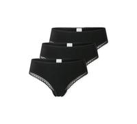 Schiesser Damen Tanga String im 3er Pack - Größe 46 Schwarz - Atmungsaktive Baumwolltangas mit Spitzenbändern am Bund - Elastisches Single-Jersey - Bequeme Unterwäsche mit komfortablem Sitz