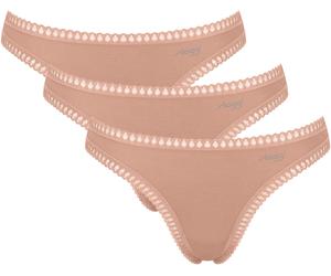 String SLOGGI "GO Crush String C3P", Damen, Gr. L, beige (cameo braun), Single Jersey, Obermaterial: 95% Baumwolle, 5% Elasthan, Unterhosen String, mit Spitzendetails (93284003-L) cameo braun