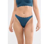 String SLOGGI "ZERO Feel Bliss", Damen, Gr. S, blau (smoky blau), Spitze, Obermaterial: 76% Polyamid, 24% Elasthan, körpernah, Unterhosen String, Stretch-Spitze, Grafikdesign, gewellter Bund, glatte O
