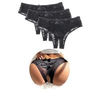 String Tanga Spitze Damen Sexy 3er Pack Thong Curvy Unterwäsche Große Größen Slips Panty Unterhose Übergröße Höschen Hipster Atmungsaktiv Reizwäsche Panties Mehrpack Mollige Frauen Schwarz,S