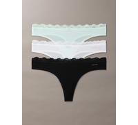 String "THONG 3PK", Damen, Gr. M (38), 3 Stk., schwarz, weiß, moonlight jade, Obermaterial: 85% Polyamid, 15% Elasthan, CALVIN KLEIN UNDERWEAR, unifarben, körpernah, Unterhosen String, mit Spitze am B