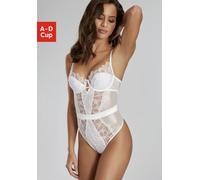 Stringbody LASCANA, Damen, Gr. 80, Cup D, beige (champagne), Spitze, Obermaterial: 66% Polyamid, 30% Polyester, 4% Elasthan, feminin, Bodies, aus edler Spitze und schimmerndem Soft-Mesh, sexy Dessous