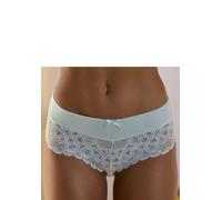 Stringpanty LASCANA, Damen, Gr. 48/50, blau (aquablau), Microtouch, Obermaterial: 89% Polyamid, 11% Elasthan, Unterhosen Stringpanty, mit extravaganter Spitze und Zierschleife (27093435-48)