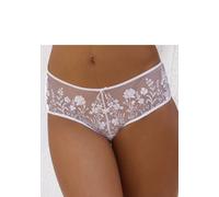 Stringpanty LASCANA "Maria", Damen, Gr. 52/54, weiß (uni weiß), Mesh, Spitze, Obermaterial: 76% Polyamid, 21% Polyester, 3% Elasthan, figurbetont, Unterhosen, mit Blumen aus Stickereispitze, als Desso