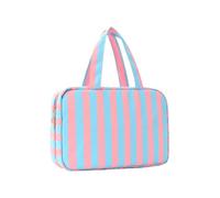 Striped Hanging Toiletry Bag - Polyester Waterproof Travel Organizer 26.5x18x7.5cm About 300g with 4 Clear Compartments and Hook - Foldable Cosmetic and Toiletry Storage Case for Trips Business
