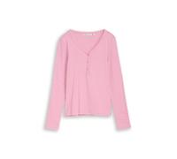 Henleyshirt TOM TAILOR DENIM, Damen, Gr. M, pink weiß stripe, Rippware, Obermaterial: 95% Baumwolle, 5% Elasthan, gestreift, regular fit normal, V-Ausschnitt, gerader Abschluss, Shirts Henleyshirt, mi