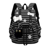 Striped Kids Backpack Cute Star Cat Charm School Bag Lightweight 35x28 | Durable polyester multi pocket kids backpack with cute cat charm 400g. Magnetic buckle for school commuting travel gift.