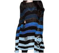 Striped Sweater Grunge - Grobstrickpullover Damen Lang-Strickpullover Oversize Gestreift-Langarmshirt Gothic Punk Pullover Langarm Pullover MäDchen Teenager Y2k Goth Pulli Harajuku Aesthetic Top