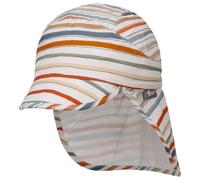 Sterntaler Schirmmütze mit Nackenschutz Streifen - Baby Mütze gefüttert mit Bio -Batist - Schirmmütze Unisex mit Aufdruck UV 50+ - Sonnenkappe aus Baumwolle - weiß, 47