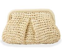Stroh Clutch Geldbörse für Frauen Cloud Dumpling Pouch Straw Crossbody Shoulder Handtasche Sommer Strand Woven Bag (Beige,Einheitsgröße)