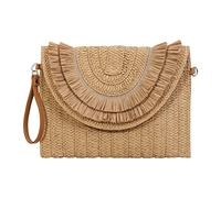 Stroh Handtasche Gewebte Clutch Crossbody Tasche für Frauen - Bast Geldbörse für Sommer und Strand - Khaki
