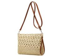 Stroh-Strandtaschen für Damen, Rattan-Geldbörsen, Sommer, Stroh, handgewebt, Tasche, Bast, Handtasche, Umhängetasche, quadratische Tasche, Beige
